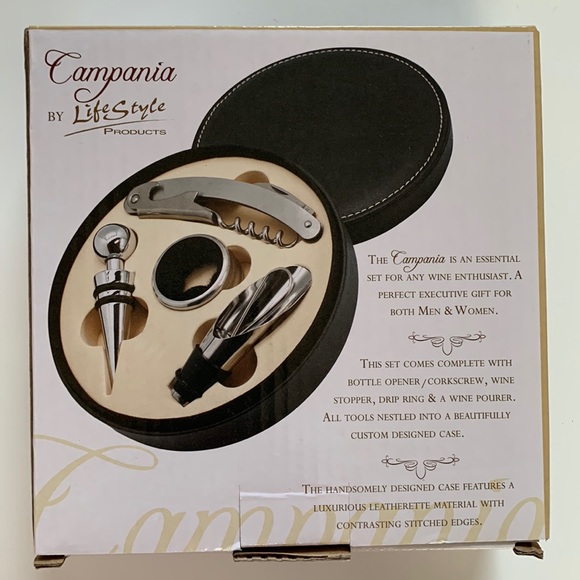 Five Piece Wine Tool Set - Corkscrew - Wine Stopper - Wine Pourer - Drip Ring - Picture 1 of 2